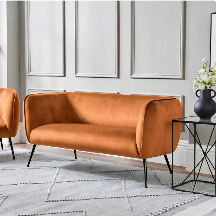 Lucca Tobacco Velvet and Metal Sofa