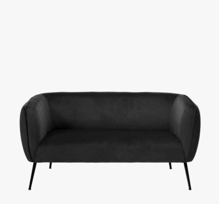 Lucca Black Velvet and Metal Sofa