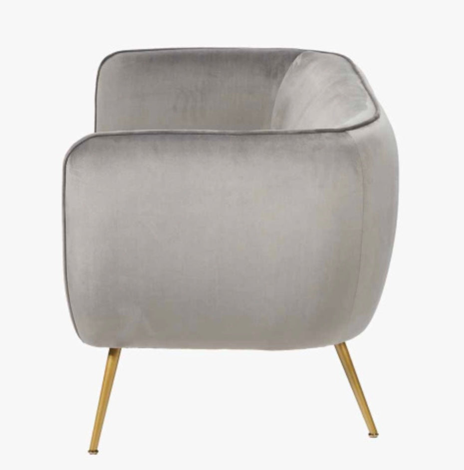 Lucca Dove Grey Velvet and Metal Sofa