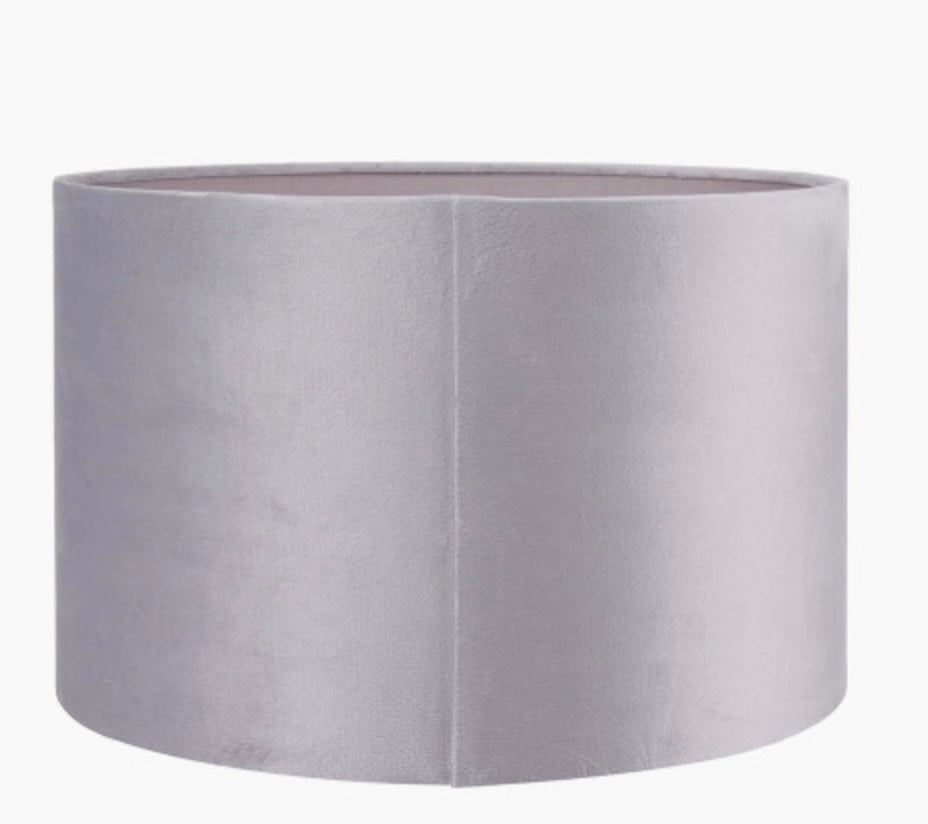 Rene 35cm Light Grey Velvet Cylinder Lampshade