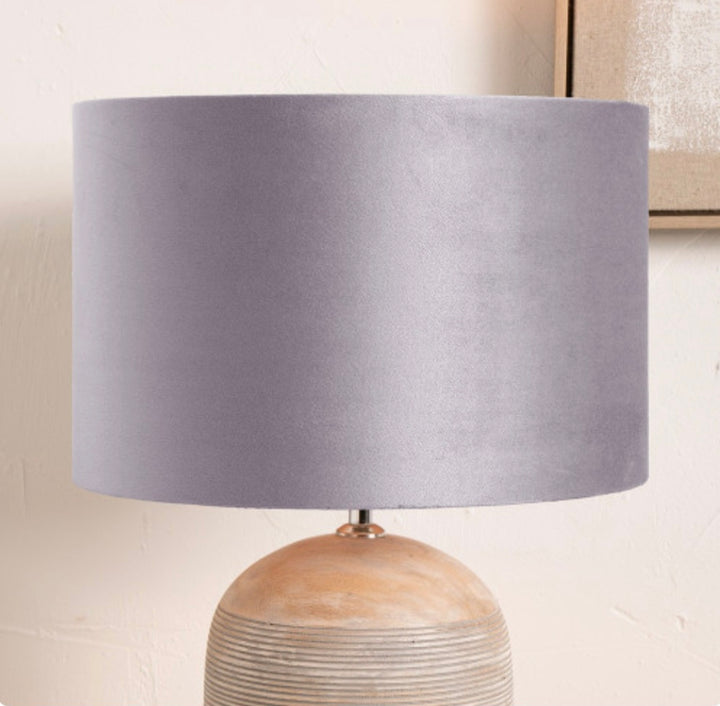 Rene 35cm Light Grey Velvet Cylinder Lampshade