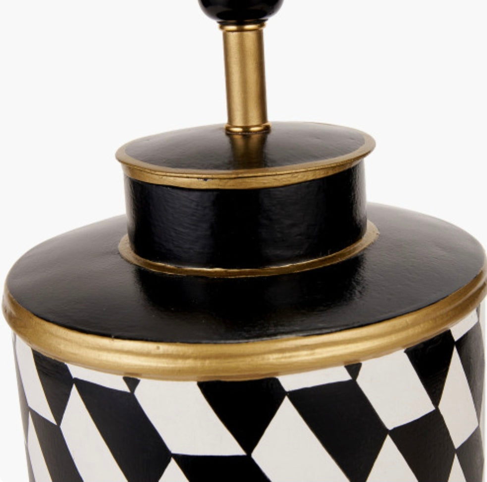 Victor Black and White Geometric Hand Painted Metal Table Lamp Base