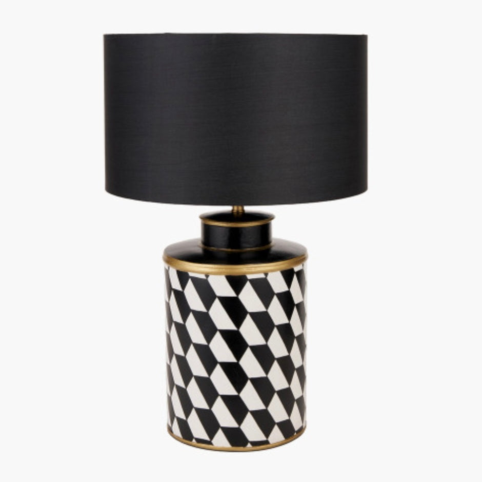 Victor Black and White Geometric Hand Painted Metal Table Lamp Base