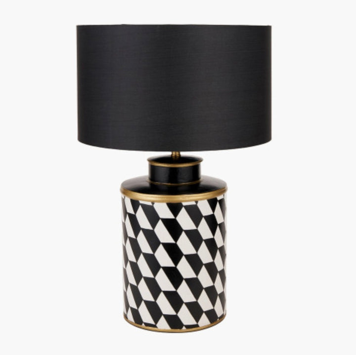 Victor Black and White Geometric Hand Painted Metal Table Lamp Base