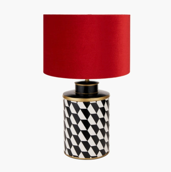 Victor Black and White Geometric Hand Painted Metal Table Lamp Base