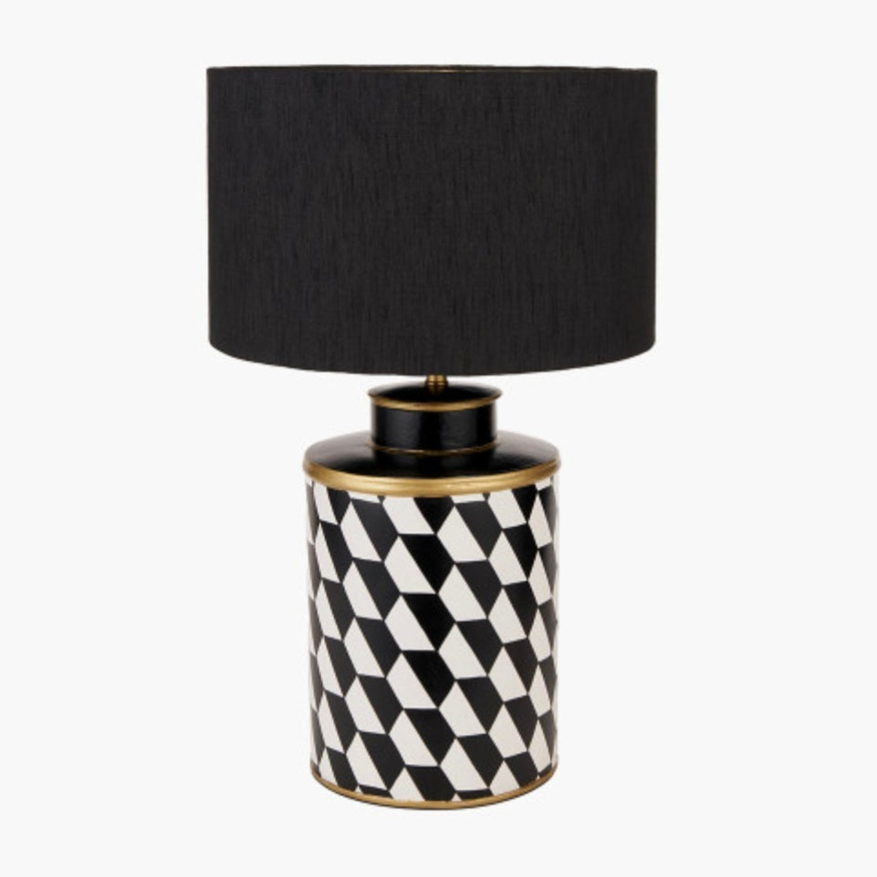Victor Black and White Geometric Hand Painted Metal Table Lamp Base