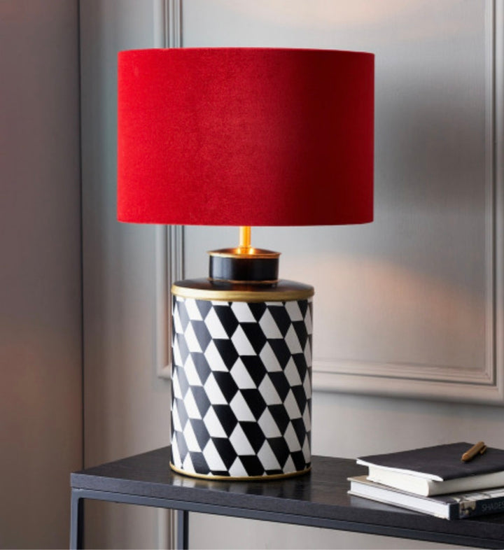 Victor Black and White Geometric Hand Painted Metal Table Lamp Base