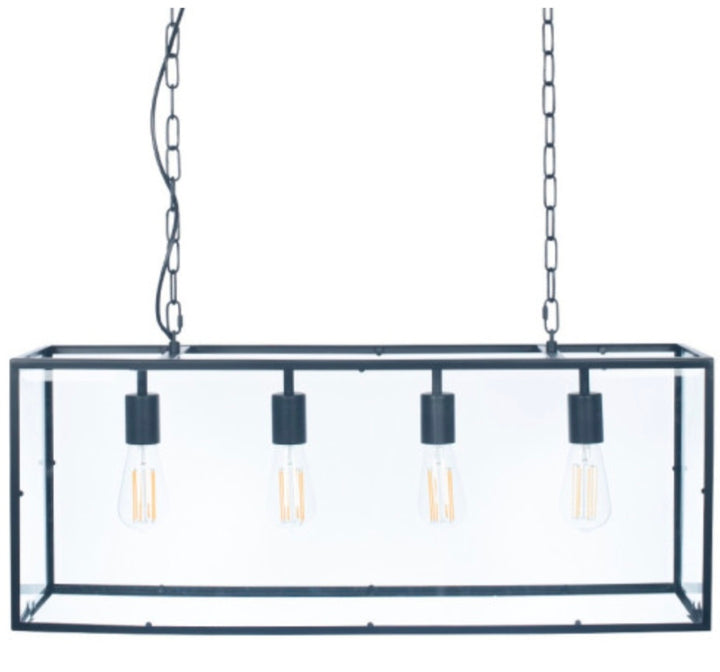 Llewellyn Matt Black Metal and Glass 4 Bulb Pendant