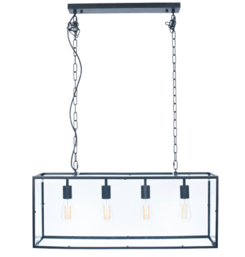 Llewellyn Matt Black Metal and Glass 4 Bulb Pendant