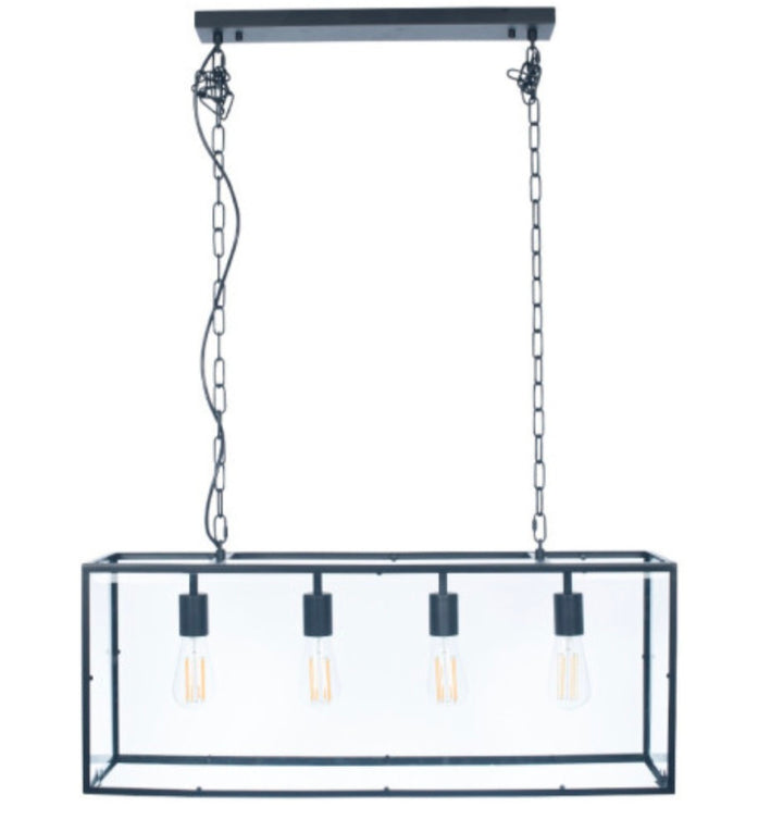 Llewellyn Matt Black Metal and Glass 4 Bulb Pendant