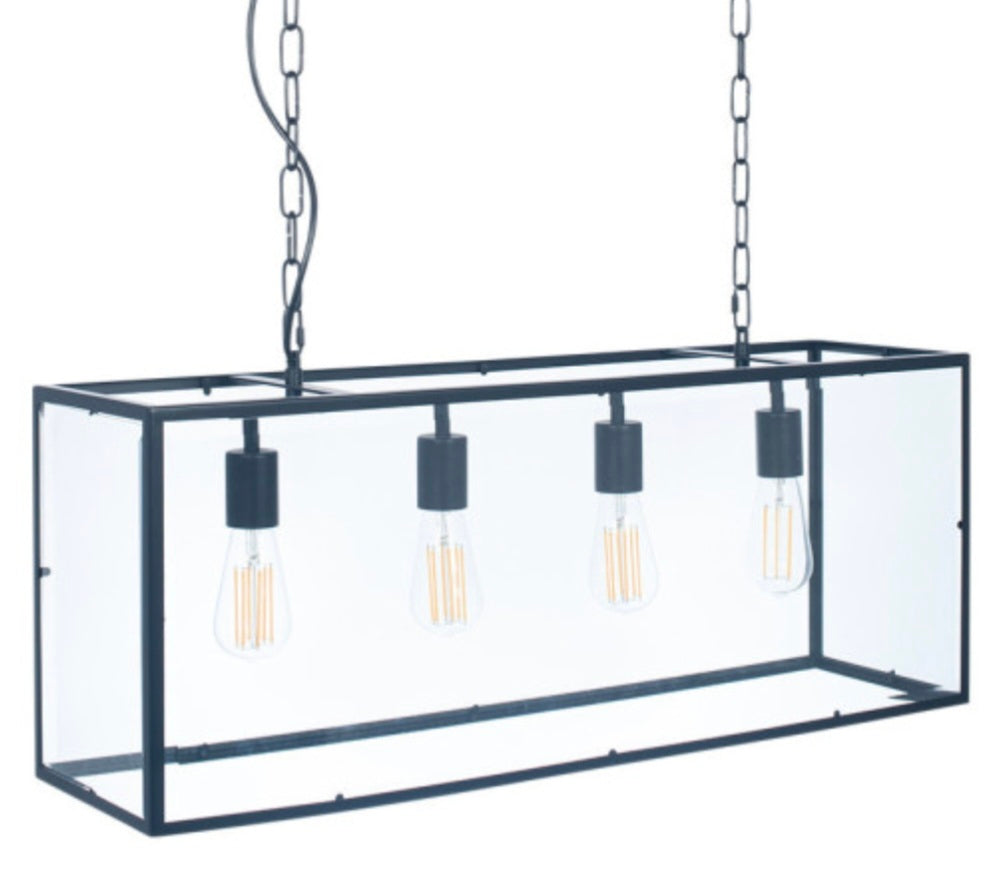 Llewellyn Matt Black Metal and Glass 4 Bulb Pendant