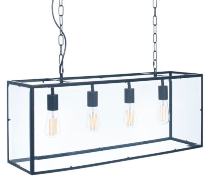 Llewellyn Matt Black Metal and Glass 4 Bulb Pendant