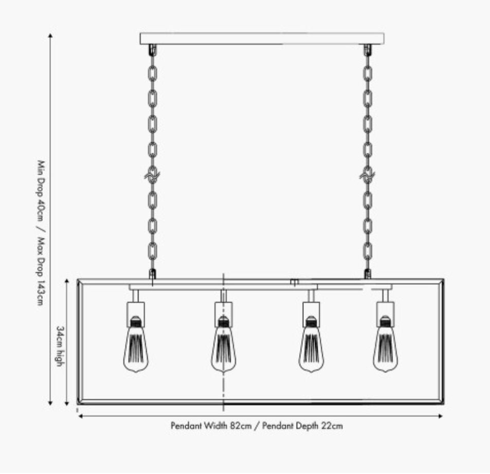Llewellyn Matt Black Metal and Glass 4 Bulb Pendant