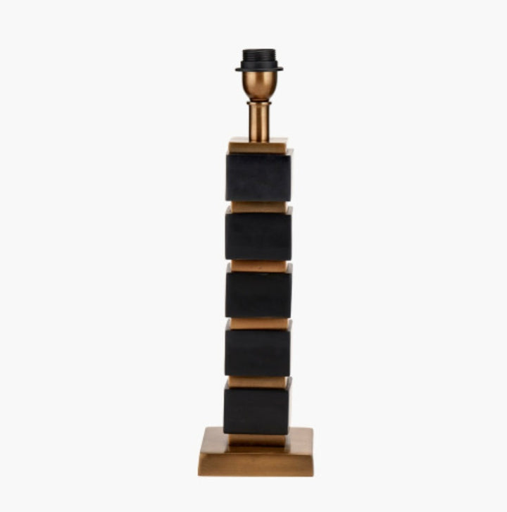 Maximo Matt Black and Antique Brass Cube Design Table Lamp Base with Harry 35cm Ivory Cotton Mix Cylinder Lampshade