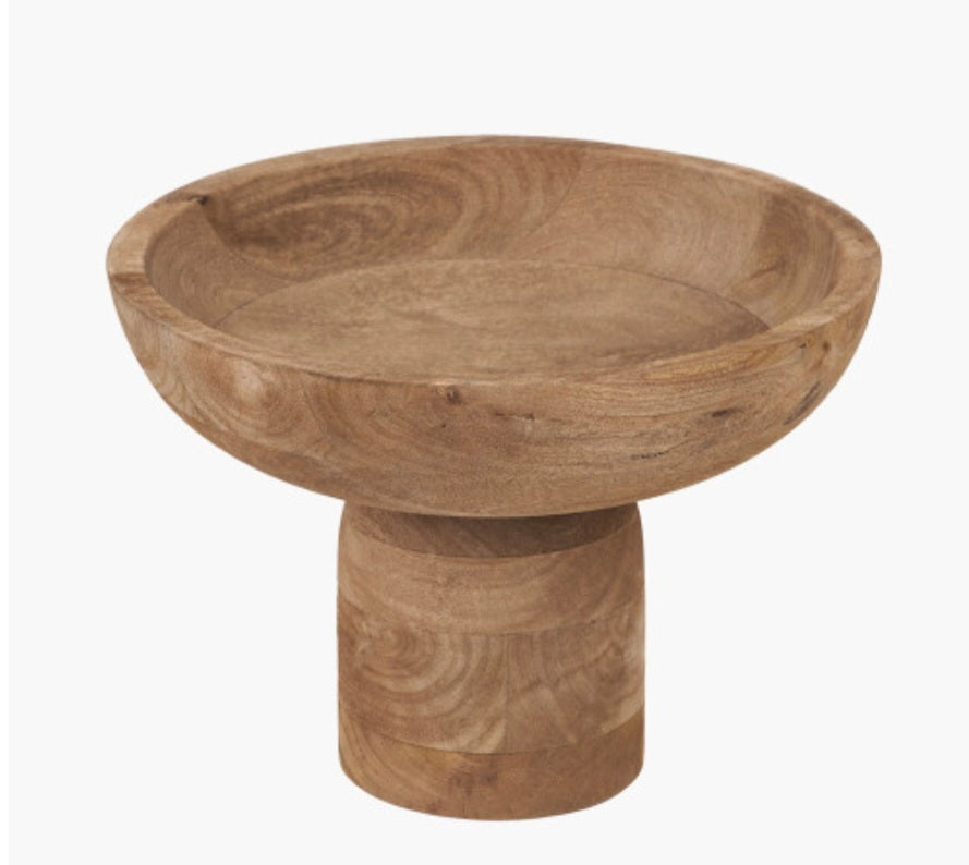 Natural Handcarved Mango Wood Bowl with Raised Base