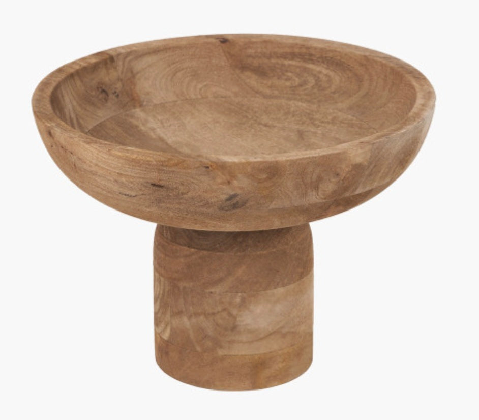 Natural Handcarved Mango Wood Bowl with Raised Base