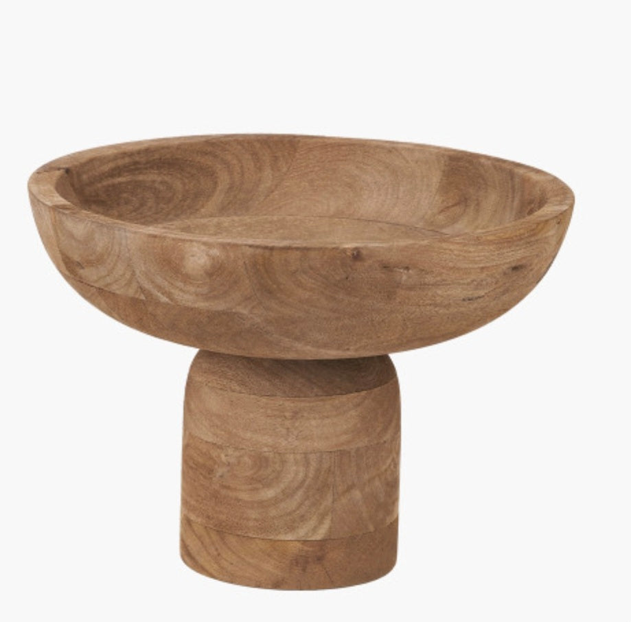 Natural Handcarved Mango Wood Bowl with Raised Base
