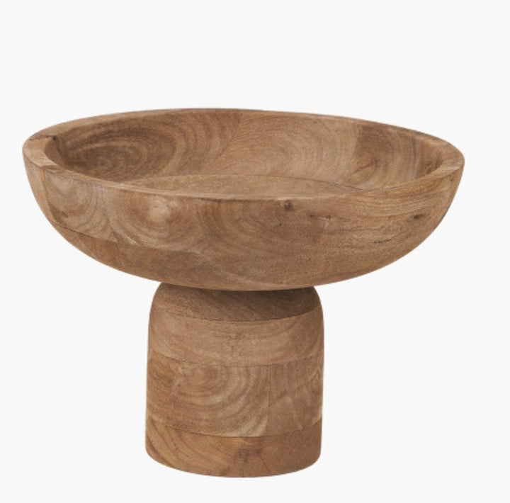 Natural Handcarved Mango Wood Bowl with Raised Base