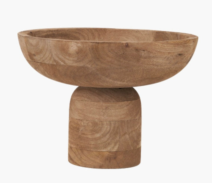 Natural Handcarved Mango Wood Bowl with Raised Base