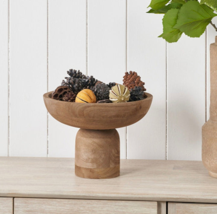 Natural Handcarved Mango Wood Bowl with Raised Base