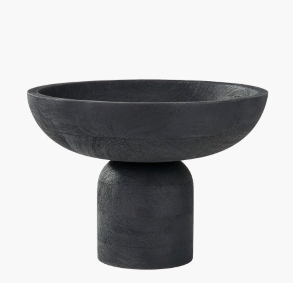Black Handcarved Mango Wood Bowl with Raised Base