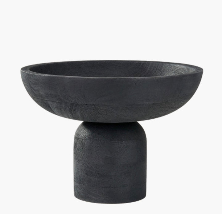 Black Handcarved Mango Wood Bowl with Raised Base
