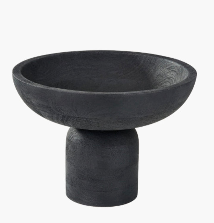 Black Handcarved Mango Wood Bowl with Raised Base