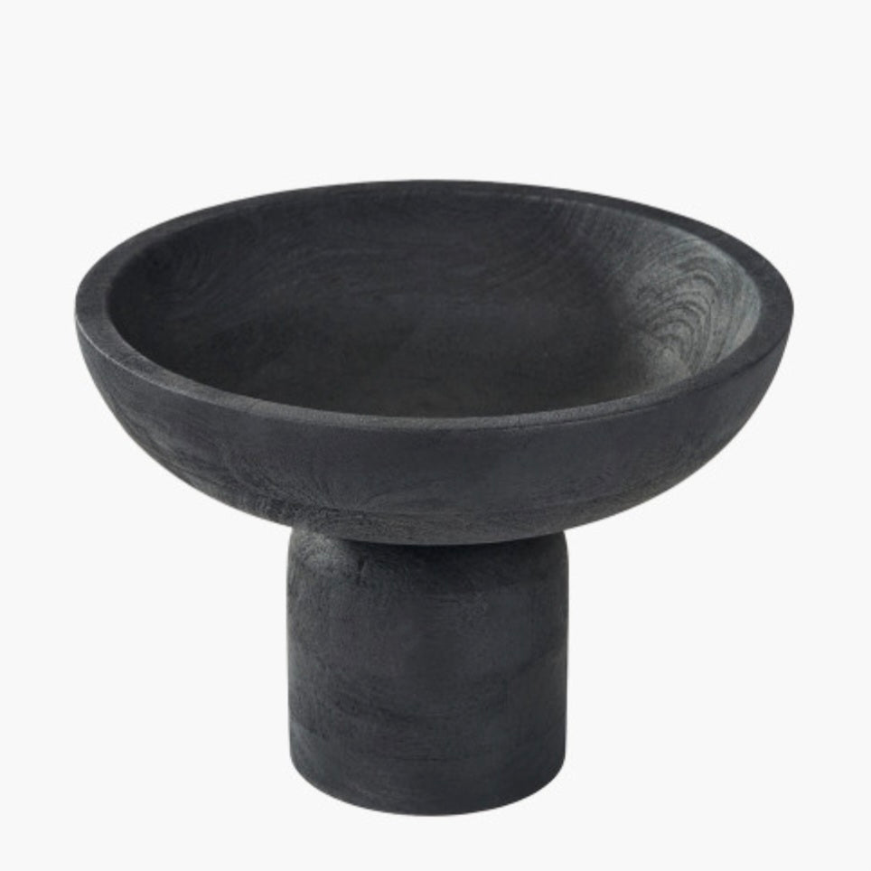 Black Handcarved Mango Wood Bowl with Raised Base