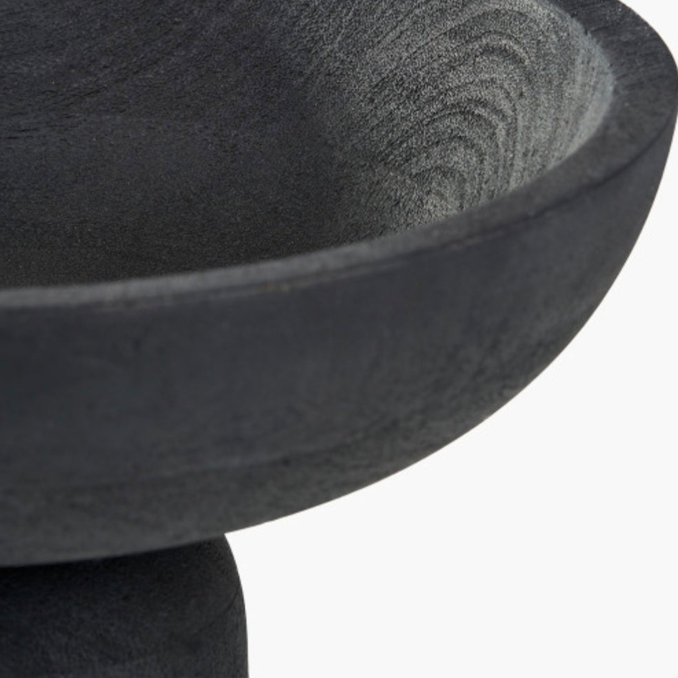 Black Handcarved Mango Wood Bowl with Raised Base