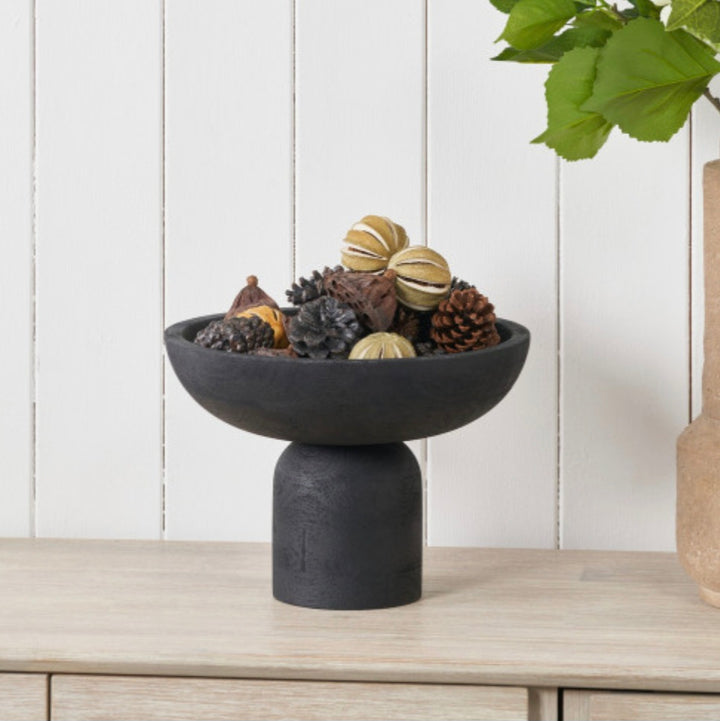 Black Handcarved Mango Wood Bowl with Raised Base