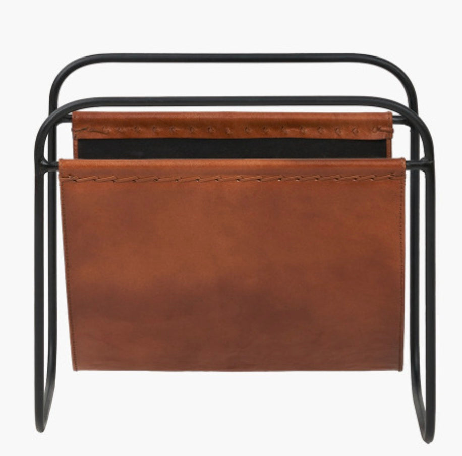 Eliseo Vintage Brown Leather Magazine Rack