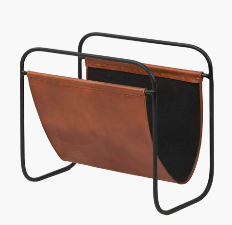 Eliseo Vintage Brown Leather Magazine Rack