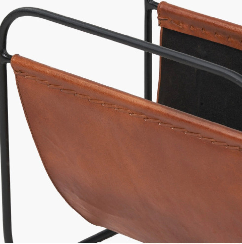 Eliseo Vintage Brown Leather Magazine Rack
