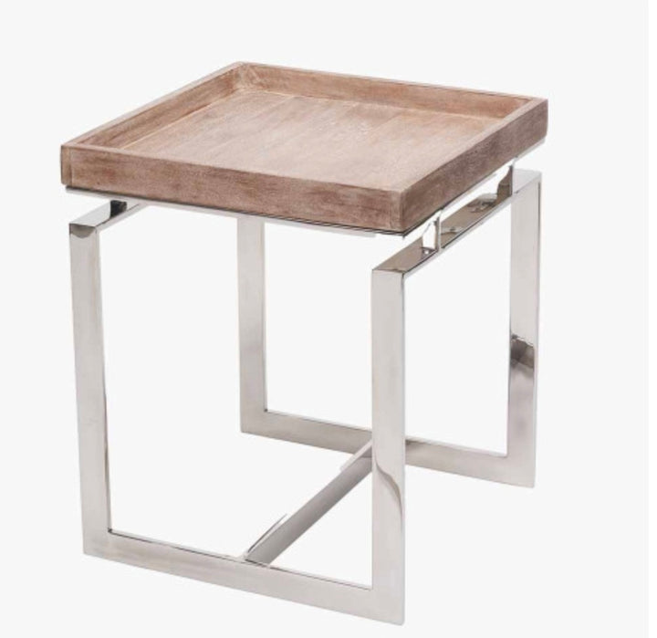 Evelyn Natural Antique Finish Mango Wood and Silver Metal Side Table