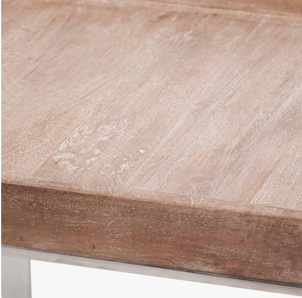 Evelyn Natural Antique Finish Mango Wood and Silver Metal Side Table