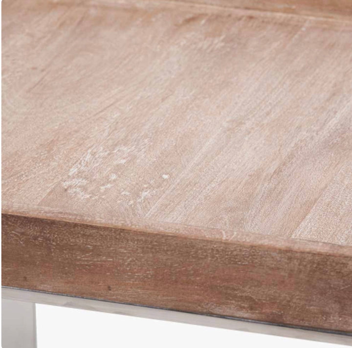 Evelyn Natural Antique Finish Mango Wood and Silver Metal Side Table