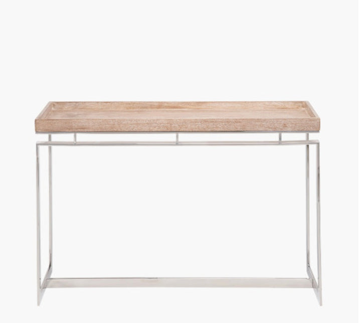 Evelyn Natural Antique Finish Mango Wood and Silver Metal Console Table