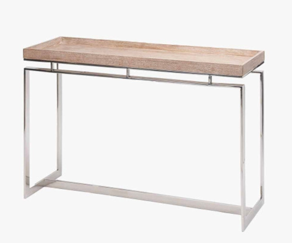 Evelyn Natural Antique Finish Mango Wood and Silver Metal Console Table