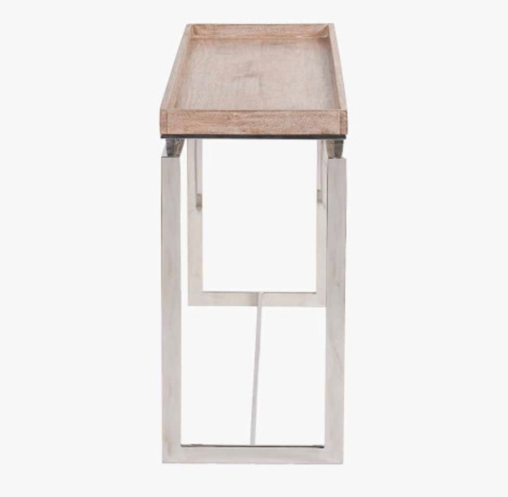 Evelyn Natural Antique Finish Mango Wood and Silver Metal Console Table