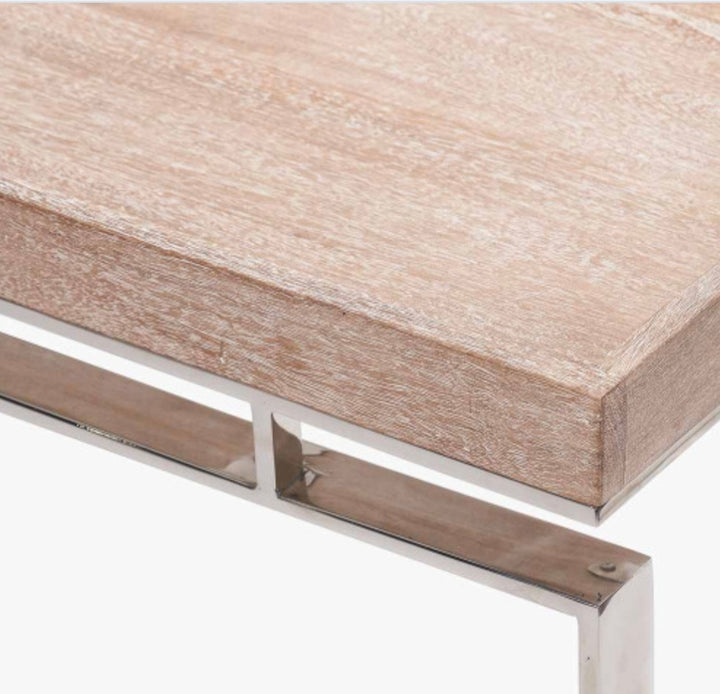 Evelyn Natural Antique Finish Mango Wood and Silver Metal Console Table