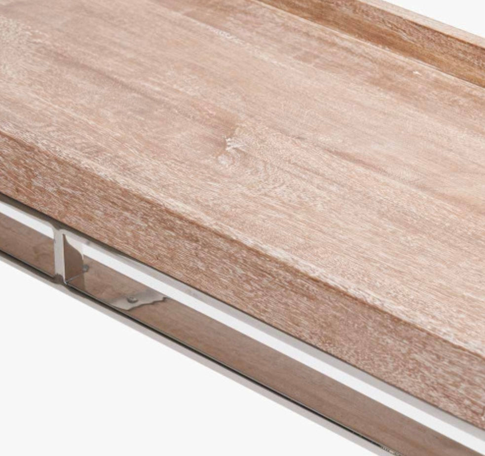 Evelyn Natural Antique Finish Mango Wood and Silver Metal Console Table