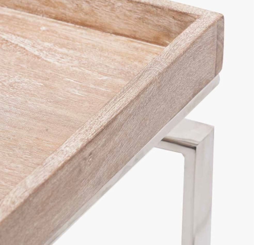 Evelyn Natural Antique Finish Mango Wood and Silver Metal Console Table