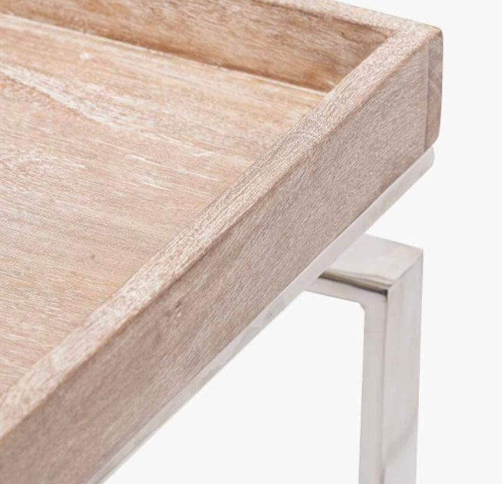 Evelyn Natural Antique Finish Mango Wood and Silver Metal Console Table