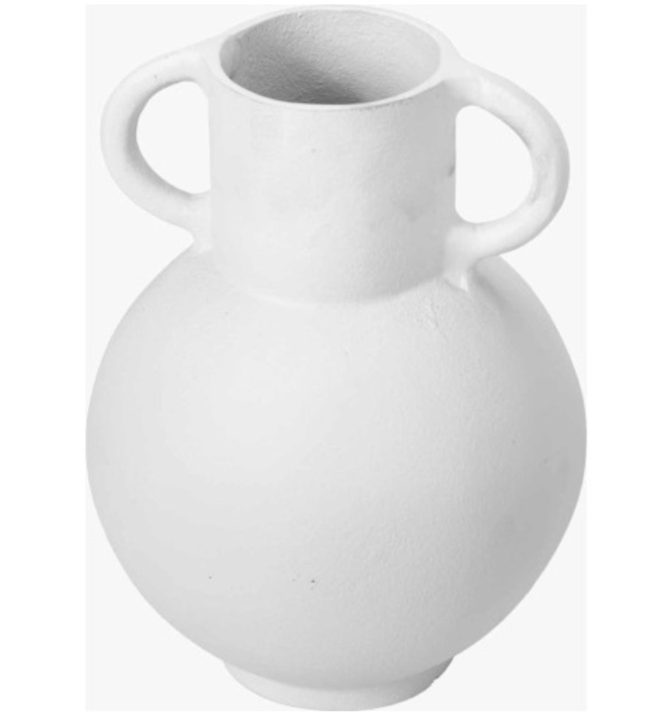 White Metal Vase with Handles