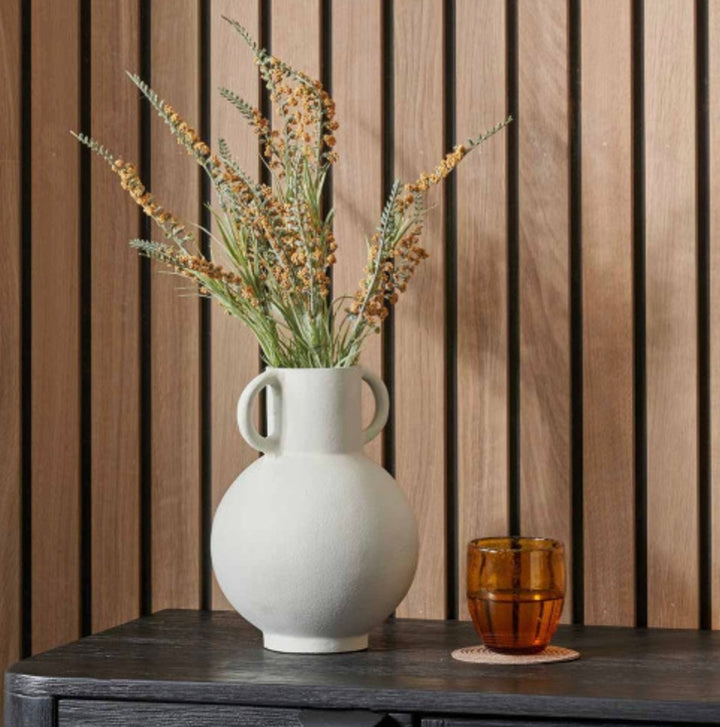 White Metal Vase with Handles