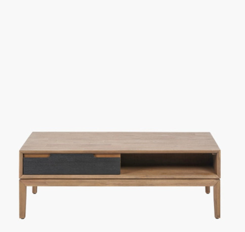 Gio Black and Natural Acacia Wood 2 Drawer Coffee Table