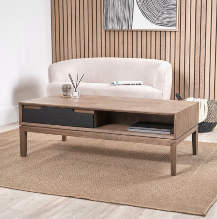 Gio Black and Natural Acacia Wood 2 Drawer Coffee Table