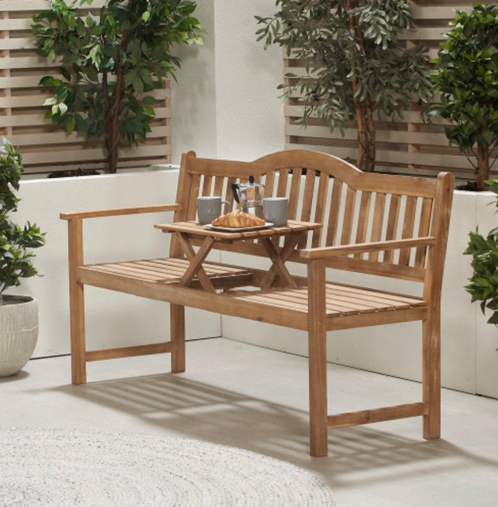 Richmond Light Teak Outdoor Bench with Pop Up Table