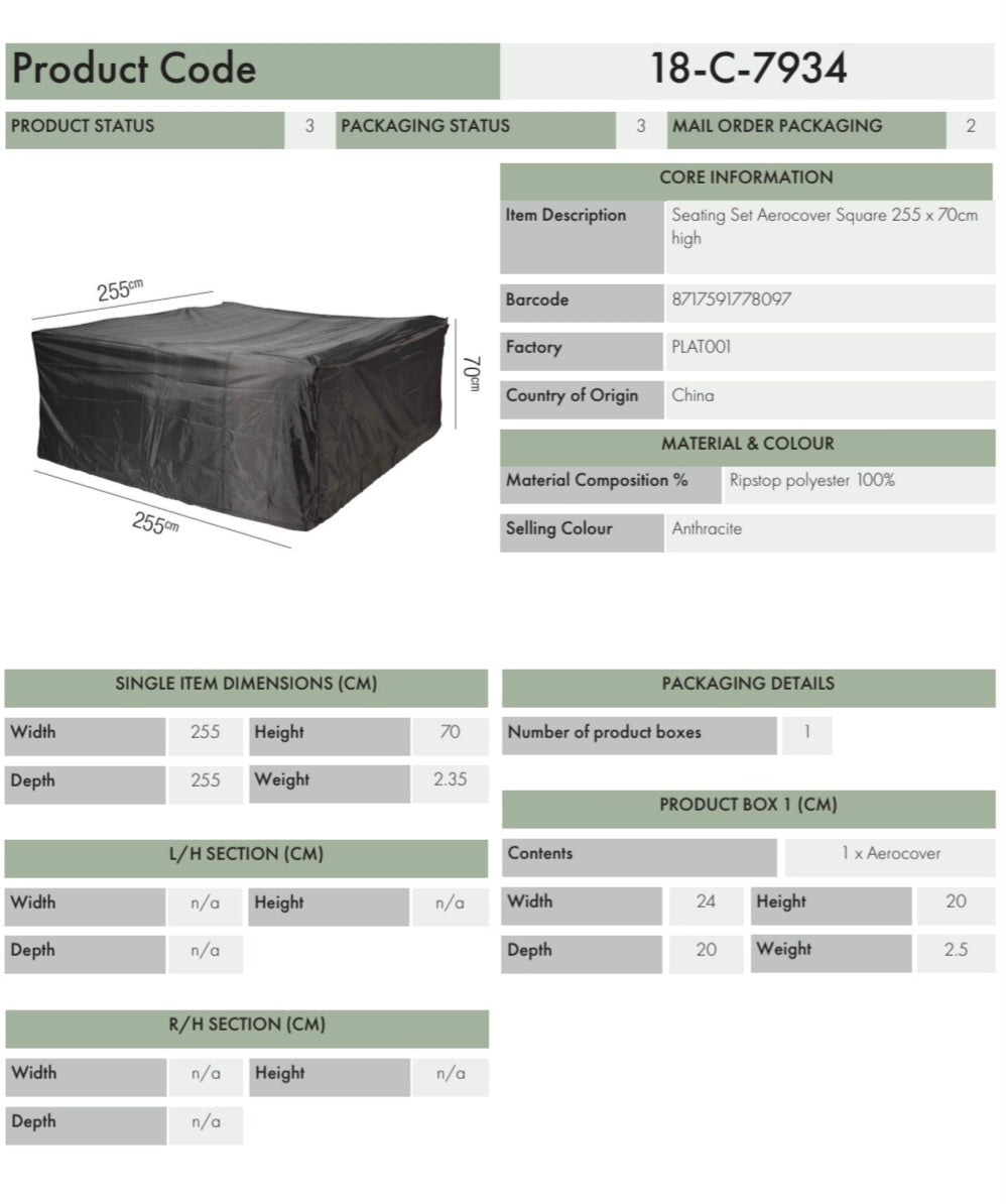 Seating Set Aerocover Square 255 x 70cm high (18-C-7934)
