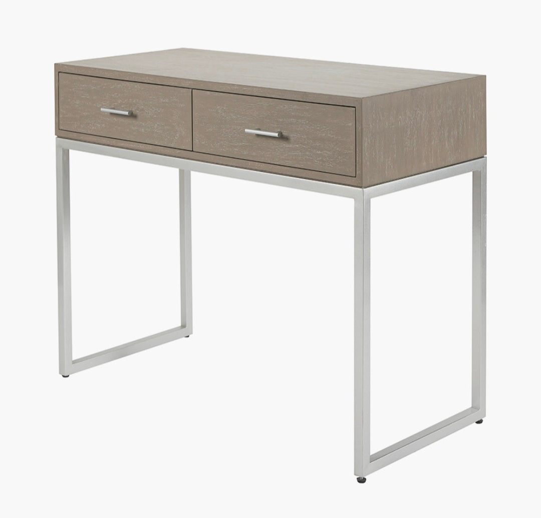 Ambroso Grey Wash Mango Wood and Silver Metal 2 Drawer Dressing Table